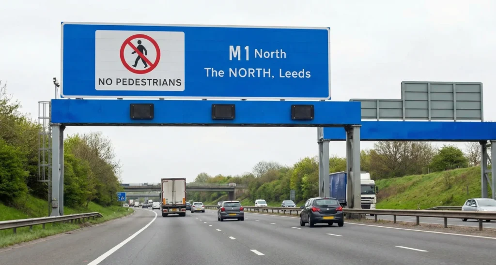 Motorway sign showing no pedestrians allowed scaled e1766489443779