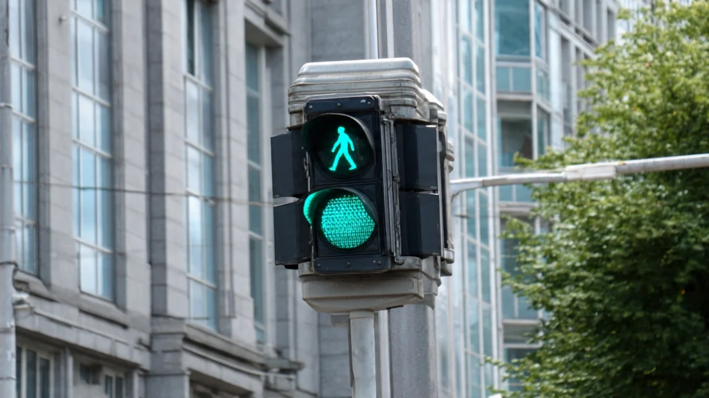 green pedestrian signal at traffic light